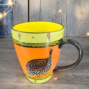 Vintage Ceramic Coffee Mug Cup Folk Art Style Textured Bird Mug Cup With Dots